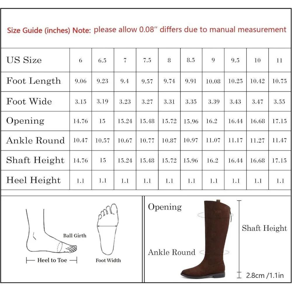 Women's A-suede chocolate  Rounded Toe Flat Low Chunky Zip Heel Knee High Boots